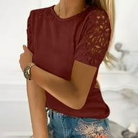 Ženske čipkaste majice kratkih rukava, Ležerne košulje s okruglim vratom s printom, ljetne osnovne široke bluze