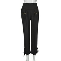ECQKAME ženske hlače casual zazor hlača moda Žene Čvrsti gumbi pamuk i lane casual labave hlače široke noge hlače