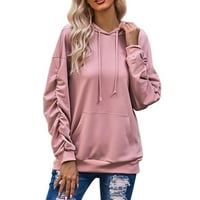 Twingheirt za žene ženske kapuljače dukserice dugih rukava Čvrsta majica u boji s džepovima ružičasta s
