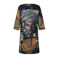 Rasprodaja Mini haljina za žene u afričkom stilu s vintage printom sa srednjim rukavima i izrezom u obliku slova
