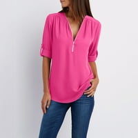 Popust šifonske tajice bluze košulje dugih rukava za žene labavi kroj džemperi s patentnim zatvaračem u obliku