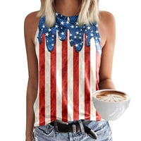 FSQJGQ 4. srpnja američka zastava tiskani tenk Top ženski okrugli vrat bez rukava, ležerna košulja Patriotska