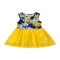 Dječja haljina za djevojčicu, cvjetni uzorak okrugli vrat bez rukava, patchwork mreža od princeze suknje