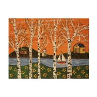 Karla Gerard 'jezero breze i narančasto nebo' platno umjetnost