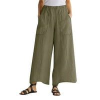 Ženske proljeće / ljeto modne Pamučne lanene široke Ležerne hlače širokih nogavica s džepovima hlače