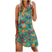 Lovskoo mini haljine za žene Ljetna boho haljina cvjetna tiskana haljina bez rukava bez rukava plaže zelena