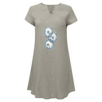 Dyegold Sundresses za žene casual plaža - pamučne lanene haljine za žene v vrat kratki rukav maslačak maslačak