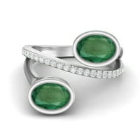 Sterling Silver 2. CTS ovalni oblik Smaragd Dual Stone Boho vjenčane žene prsten