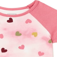 Ganimals Baby and Toddler Girls 'Hearts' Teagy Boit Print Raglan majica s kratkim rukavima, veličine 12m-5T