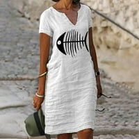 Sundresses za žene Sun Dress s V-izrezom s kratkim rukavima tiskana bijela m