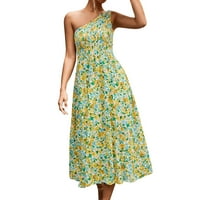 Cvjetne ljetne haljine za žene s jednim ramenom, bez rukava, s volanima i čvorovima, lepršava boemska Maksi haljina,