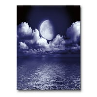 DesignArt 'Noć punog mjeseca u oblačnom nebu v' nautičko i obalno platno zidne umjetničke tiska