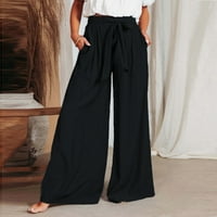 Ženske široke hlače širokih nogavica s džepovima, Ležerne zavojne hlače s elastičnim strukom, široke široke hlače
