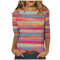 Ženska modna ležerna pulover bluza s okruglim vratom s tiskanim rukavima od tri četvrtine, ružičasta, 95% poliester,