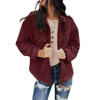 Ženska nova modna jednobojna jakna na kopčanje s labavim džepom na reveru, jakna od sumota, kaput