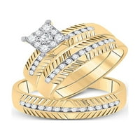 Dijamantna princeza od žutog zlata od 14 karata, njegov i njezin okrugli dijamantni grozd koji odgovara svadbenom