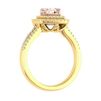 Zaručnički prsten od 0 karatnog bijelog prirodnog dijamanta s kamenom od Morganita u obliku jastuka od 14 karatnog