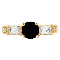 Okrugli prsten od crnog prirodnog žutog zlata od 14 karata s kamenom za godišnjicu zaruka, veličina 5