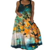 Vintage ljetna Ženska haljina s naramenicama bez rukava U gradijentnoj boji s okruglim vratom, ležerna labava