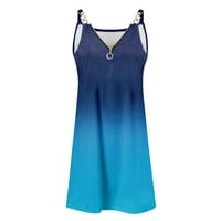 Žene Mini modno tiskano bez rukava A-Line V-izrez ljetna haljina Blue xl