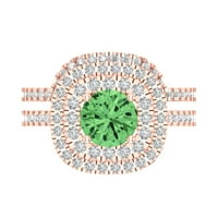 1. CT briljantni okrugli rez simulirani zeleni dijamant 14K ružičasti zlatni halo pasijans s akcentima mladenki.