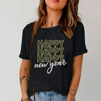Rasprodaja majica za novogodišnju zabavu s kratkim rukavima s okruglim vratom s tiskanim slovima tunika vrhovi