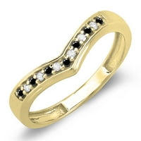Kolekcija 0. Crno-bijeli dijamantni zaručnički prsten okruglog reza 10K žuto zlato Veličina 6