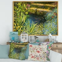 DesignArt 'Šarena tišina cvijeća na jezeru' jezero kućište uokvireno platno zidni umjetnički tisak