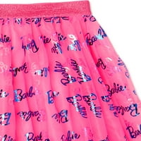 Barbie Girls Logo Hladni gornji dio ramena i tiskana folija, dvodijelni set odjeće, veličine 4- & Plus