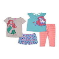 Mali modni vrhovi sirena, kratki ruffle i tiskani noge i match, četverodijelni set outfit set