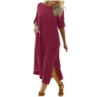 Ženska pamučna posteljina Split Odjeća za čišćenje odjeće ležerna solidna haljina trendi vintage ljetna košuljama