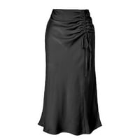 Suknje za žene, gotička suknja sa šljokicama, ženska elegantna ljetna tanka duga suknja od satena s volanima u