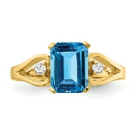 8-struki prsten od žutog zlata sa smaragdom, plavim topazom i dijamantom