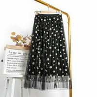 suknja visokog struka ljuljajuća cvjetna mrežica a-linije elastična ženska plisirana suknja velike veličine Crna