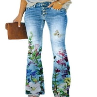 Ženske hlače u donjem rublju, Duge hlače s cvjetnim printom, rastezljive traperice, Vintage hlače za posao, u