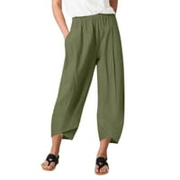 Široke hlače za žene, ženske casual hlače duge osam inča, džepovi, elastični pojas, jednobojne hlače, ženske vojne