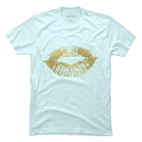 Zlatni poljubac usne Muška svijetloplava grafička majica - Dizajn od strane ljudi 2xl