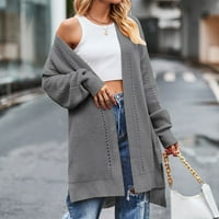 Yubatuo ženski džemper modna čvrsta boja labavi džemper džep s dugim rukavima kaputi za žene sive m