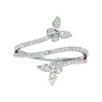 Dvostruki prsten leptira srebrni cirkon dijamant vjenčani zaručnički prsten poklon nakit za žene leptir oblik