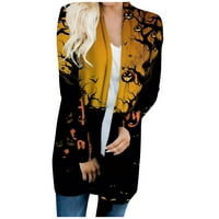 Yubatuo ženski Halloween tisak s dugim rukavima prednji kardigan tiskani gornji kaputi lagane jakne za žene žuti