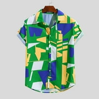 Dolje majice muški geometrijski ovratnik skrenite ispisani labavi kratki rukav kontrast muške bluze košulje gore
