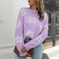 Ženski jesenski džemperi, ženski široki džemper s okruglim vratom i cvijećem, zimska bluza s dugim rukavima na