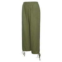 Ženske široke hlače od pamuka i lana visokog struka, ljetne radne široke široke hlače s džepovima