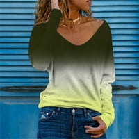 Košulje s popustom dugih rukava za žene, ženska modna bluza u boji gradijenta s izrezom u obliku slova u, ležerna