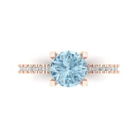 1. Dijamant okruglog reza s prirodnim švicarskim plavim topazom od ružičastog zlata 14k s umetcima veličina prstena