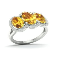 Carski dragi kamen, 10K bijelo zlato, citrin ovalnog reza, dijamant Airbender, ženski Halo prsten od tri kamena