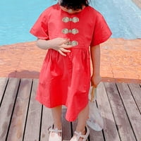 Haljine za malu djecu za djevojčice ljetna dječja haljina kratkih rukava jednobojna Cheongsam haljina s kopčom