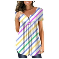 Ženski vrhovi peplum grafički otisci majice s kratkim rukavima modne majice Henley Summer Tunika Purple 5xl