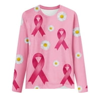 FJOFPR Ženska odjeća padaju ženski vrhovi dugi rukavi ružičasta vrpca grafička svijest o raku dojke tisak osnovne