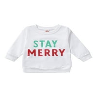 Nova božićna majica za djevojčice i dječake s printom slova, puloveri s okruglim vratom s dugim rukavima, vrhovi